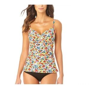 Women's Anne Cole Twist Front Underwire Tankini Top Black 34C New With Tags